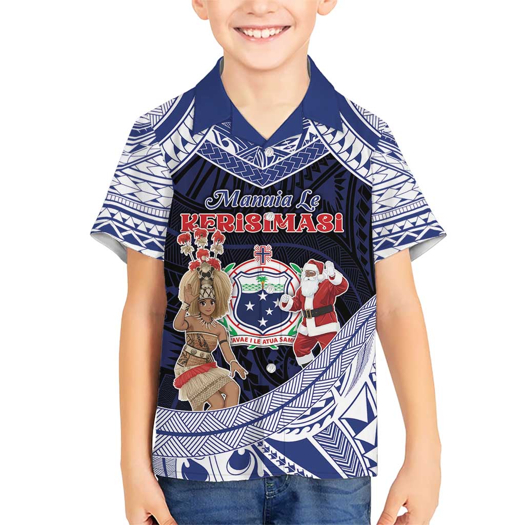 Samoa Christmas Kid Hawaiian Shirt Samoan Siva Dance With Santa DT05 Kid Navy - Polynesian Pride