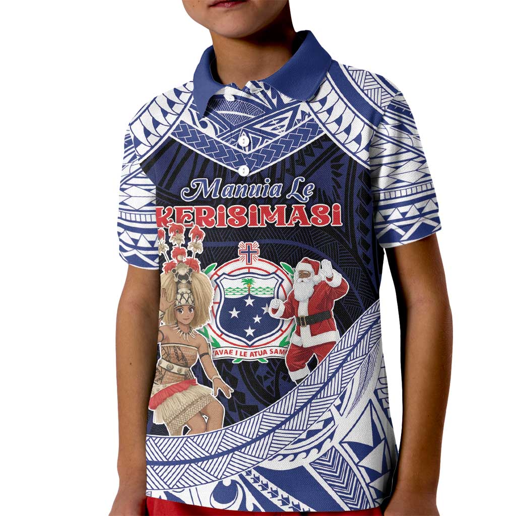 Samoa Christmas Kid Polo Shirt Samoan Siva Dance With Santa DT05 Kid Navy - Polynesian Pride