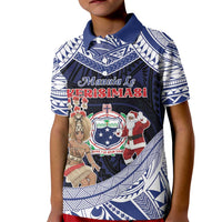 Samoa Christmas Kid Polo Shirt Samoan Siva Dance With Santa DT05 Kid Navy - Polynesian Pride