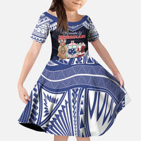Samoa Christmas Kid Short Sleeve Dress Samoan Siva Dance With Santa DT05 KID Navy - Polynesian Pride