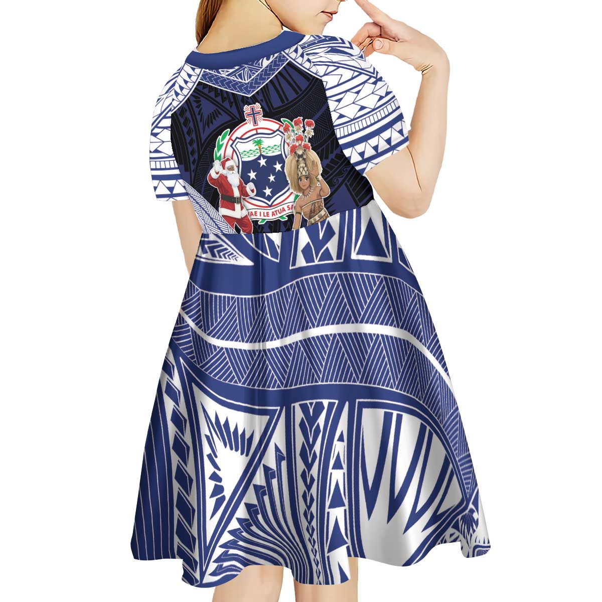Samoa Christmas Kid Short Sleeve Dress Samoan Siva Dance With Santa DT05 - Polynesian Pride
