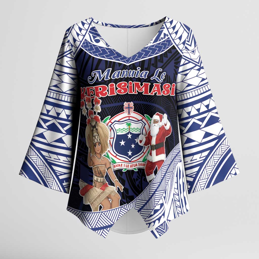 Samoa Christmas Kimono Sleeve Blouse Samoan Siva Dance With Santa DT05 Female Navy - Polynesian Pride