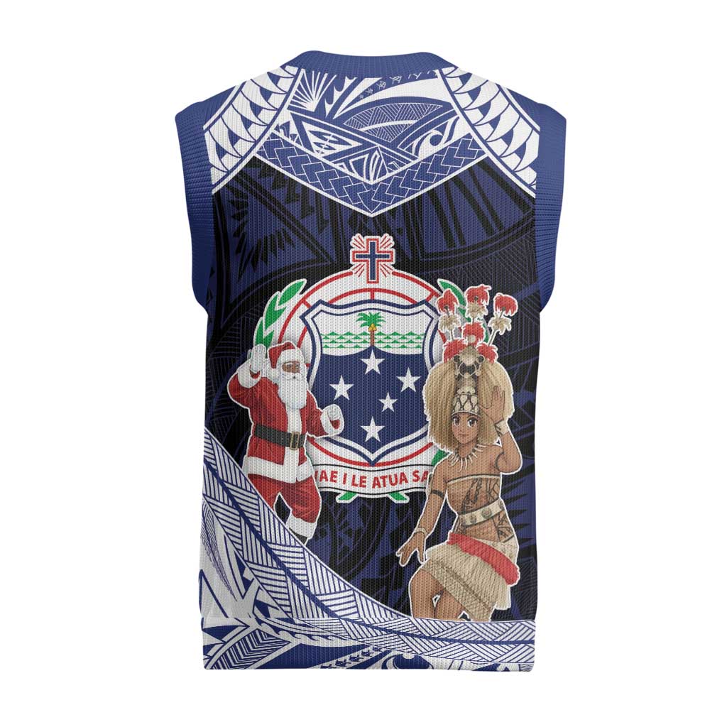 Samoa Christmas Knitted V-Neck Vest Samoan Siva Dance With Santa DT05 - Polynesian Pride