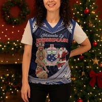 Samoa Christmas Knitted V-Neck Vest Samoan Siva Dance With Santa DT05 - Polynesian Pride