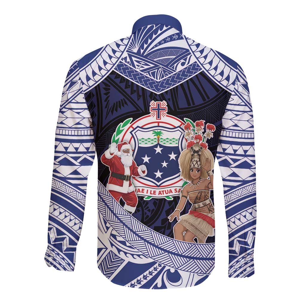 Samoa Christmas Long Sleeve Button Shirt Samoan Siva Dance With Santa DT05 - Polynesian Pride