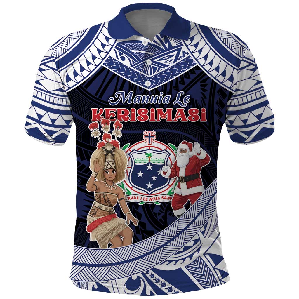 Samoa Christmas Polo Shirt Samoan Siva Dance With Santa DT05 Navy - Polynesian Pride