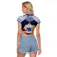 Samoa Christmas Raglan Cropped T Shirt Samoan Siva Dance With Santa DT05 - Polynesian Pride