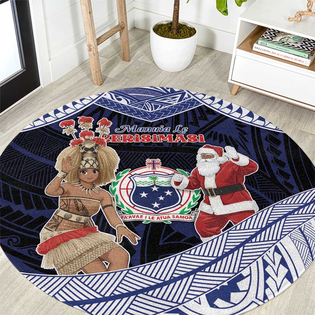 Samoa Christmas Round Carpet Samoan Siva Dance With Santa DT05 Navy - Polynesian Pride
