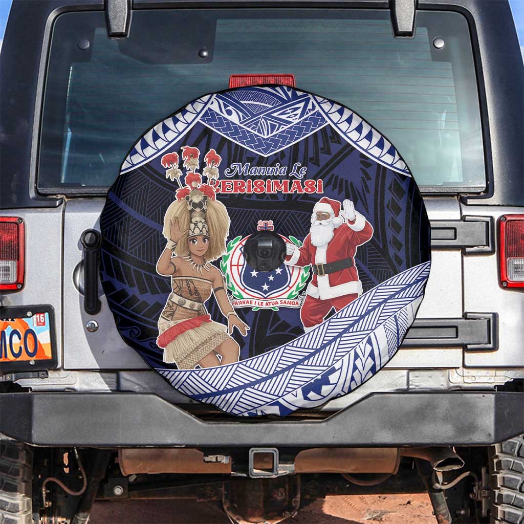 Samoa Christmas Spare Tire Cover Samoan Siva Dance With Santa DT05 Navy - Polynesian Pride