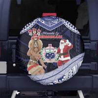 Samoa Christmas Spare Tire Cover Samoan Siva Dance With Santa DT05 No hole Navy - Polynesian Pride