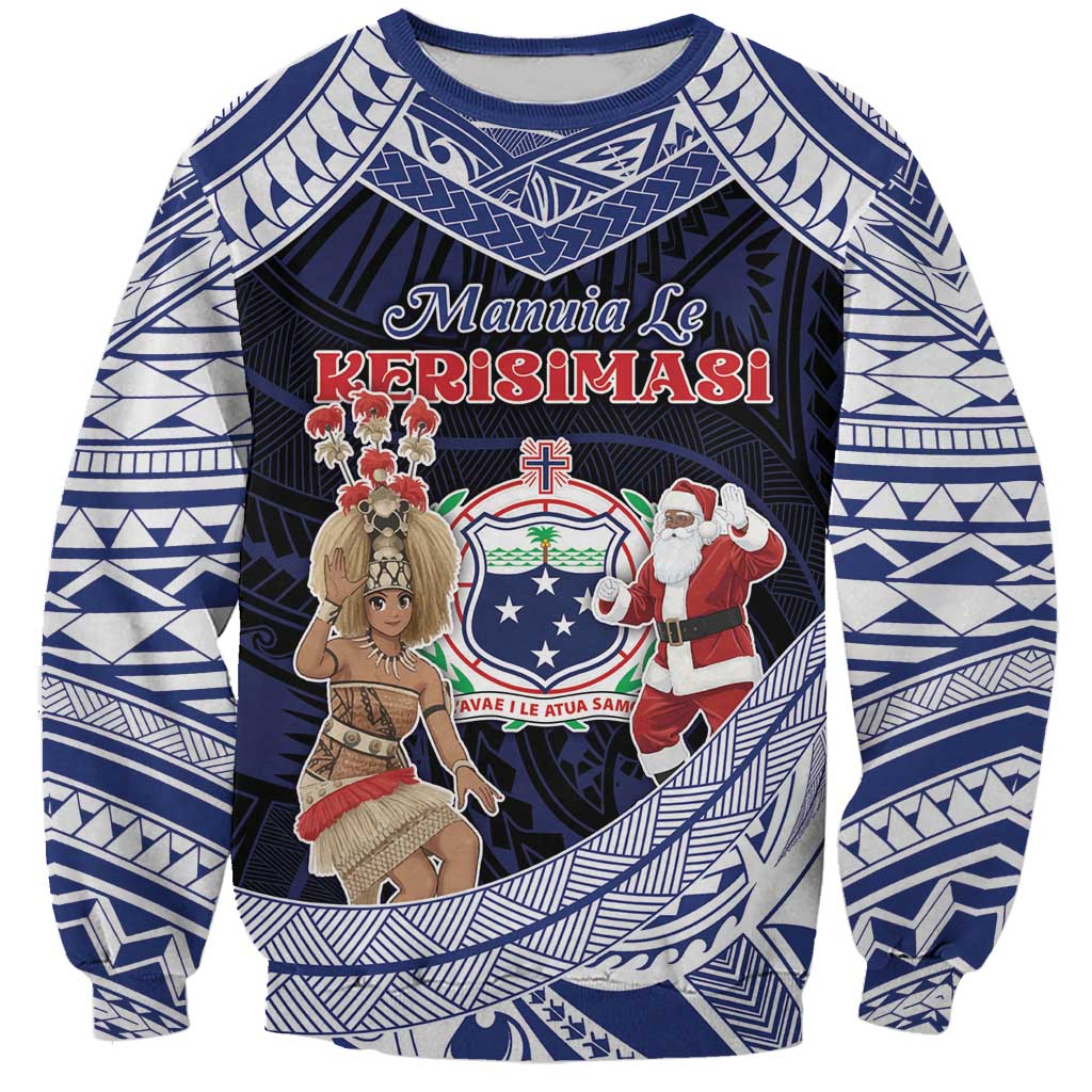 Samoa Christmas Sweatshirt Samoan Siva Dance With Santa DT05 Unisex Navy - Polynesian Pride