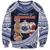 Samoa Christmas Sweatshirt Samoan Siva Dance With Santa DT05 Unisex Navy - Polynesian Pride