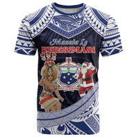 Samoa Christmas T Shirt Samoan Siva Dance With Santa DT05 Navy - Polynesian Pride
