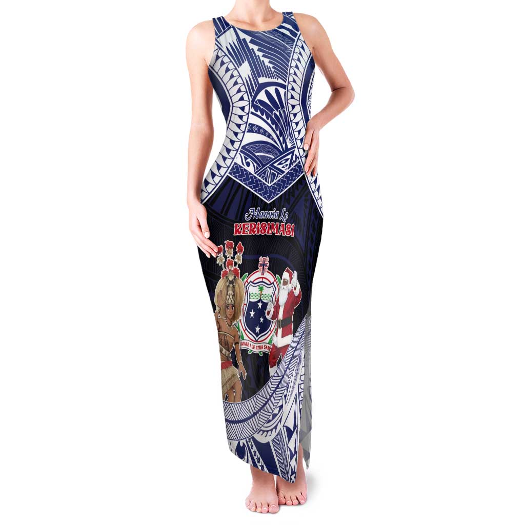 Samoa Christmas Tank Maxi Dress Samoan Siva Dance With Santa DT05 Women Navy - Polynesian Pride