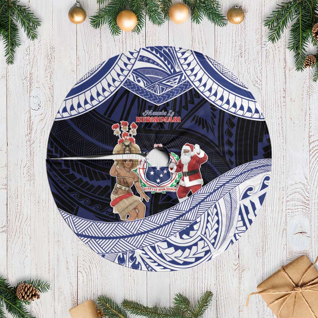 Samoa Christmas Tree Skirt Samoan Siva Dance With Santa DT05 Casual Navy - Polynesian Pride