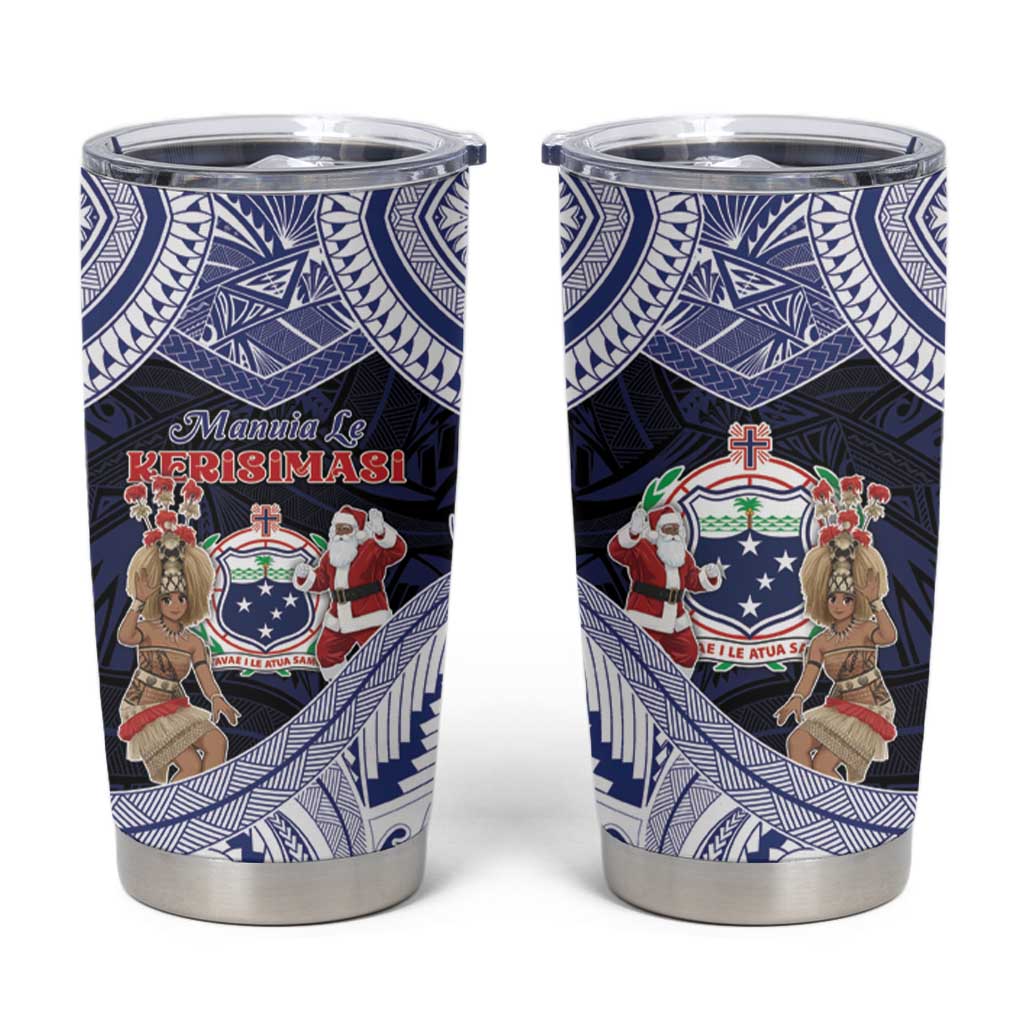 Samoa Christmas Tumbler Cup Samoan Siva Dance With Santa DT05 Navy - Polynesian Pride
