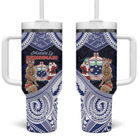 Samoa Christmas Tumbler With Handle Samoan Siva Dance With Santa DT05 One Size: 40 oz Navy - Polynesian Pride