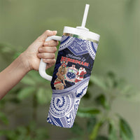 Samoa Christmas Tumbler With Handle Samoan Siva Dance With Santa DT05 - Polynesian Pride