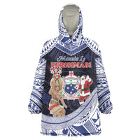 Samoa Christmas Wearable Blanket Hoodie Samoan Siva Dance With Santa DT05 One Size Navy - Polynesian Pride