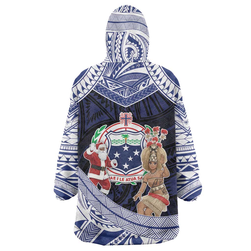 Samoa Christmas Wearable Blanket Hoodie Samoan Siva Dance With Santa DT05 - Polynesian Pride