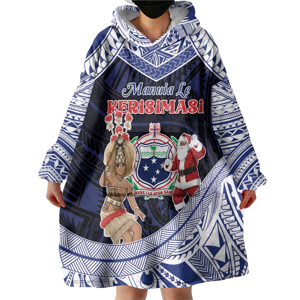 Samoa Christmas Wearable Blanket Hoodie Samoan Siva Dance With Santa DT05 - Polynesian Pride