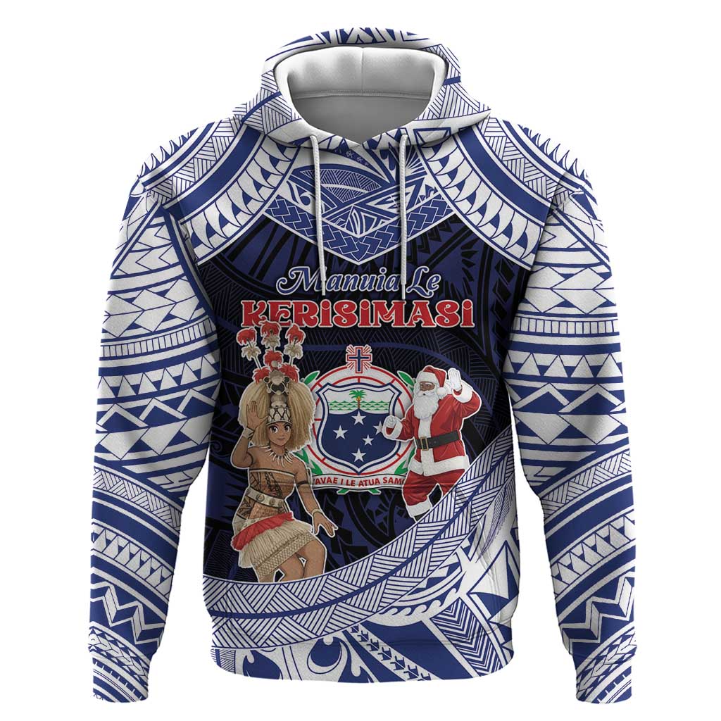 Samoa Christmas Zip Hoodie Samoan Siva Dance With Santa DT05 Pullover Hoodie Navy - Polynesian Pride