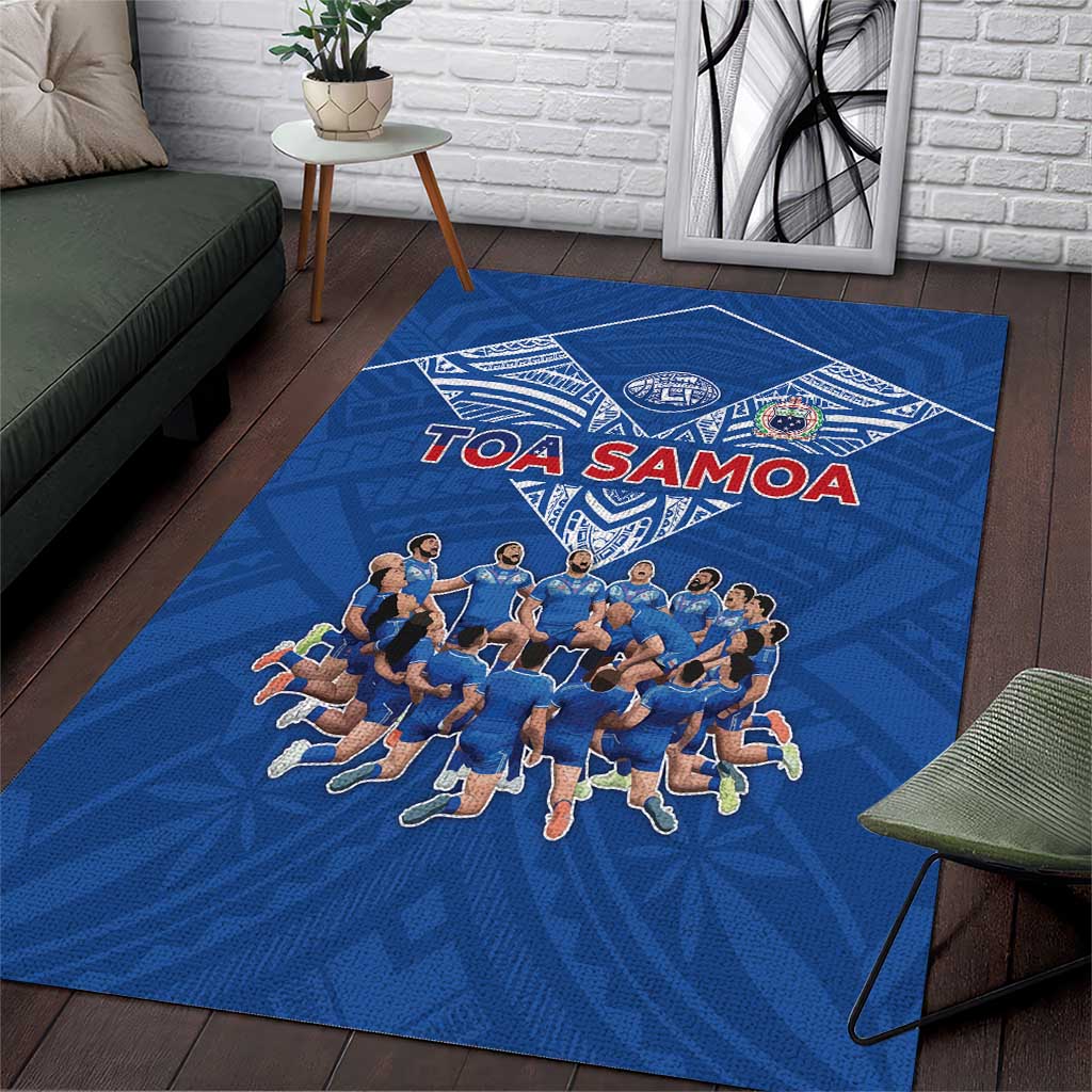 Toa Samoa Area Rug Samoan Warrior Spirit Rugby DT05 Blue - Polynesian Pride