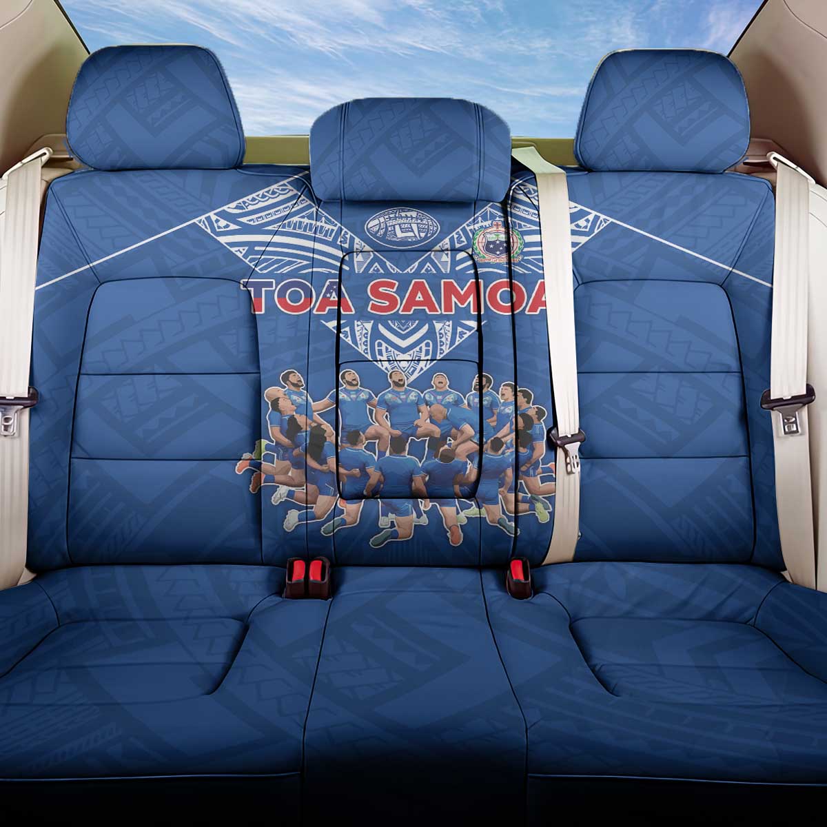 Toa Samoa Back Car Seat Cover Samoan Warrior Spirit Rugby DT05 One Size Blue - Polynesian Pride