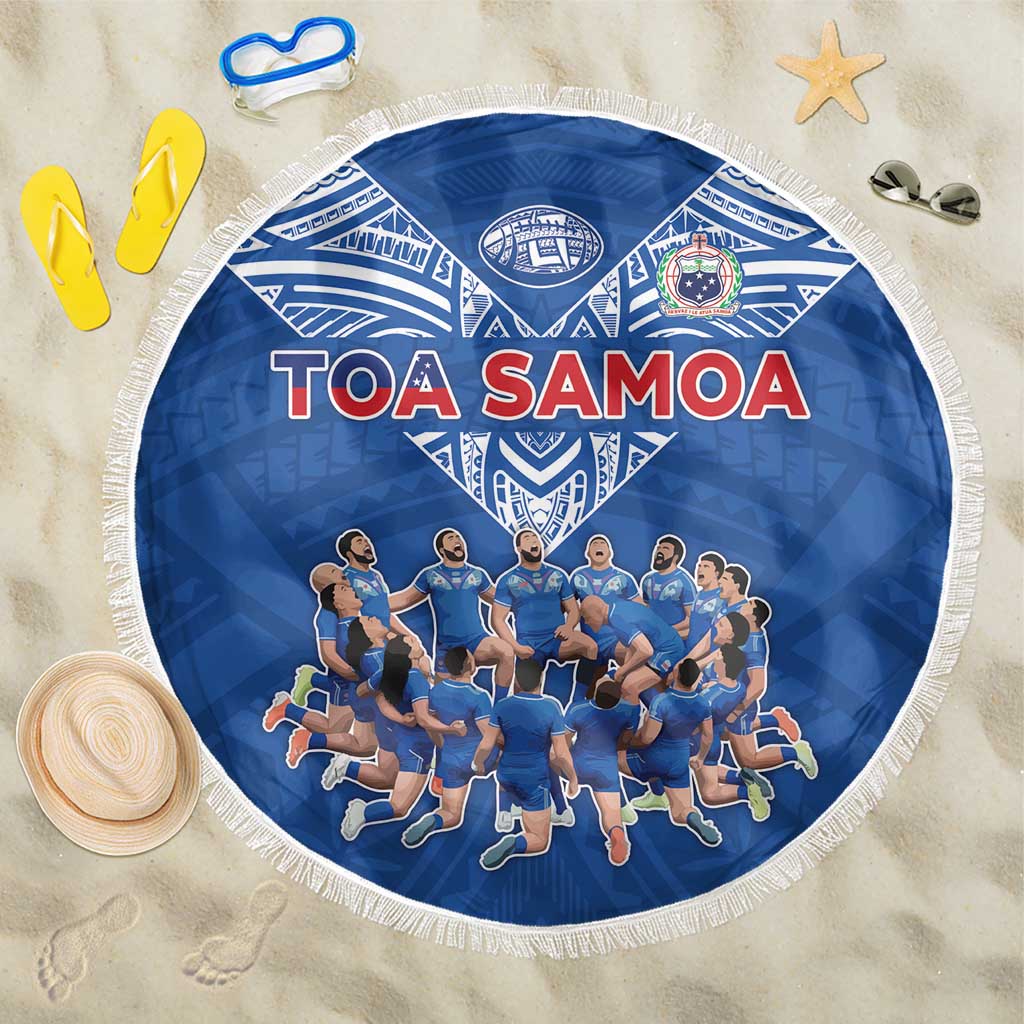 Toa Samoa Beach Blanket Samoan Warrior Spirit Rugby DT05 One Size 150cm Blue - Polynesian Pride