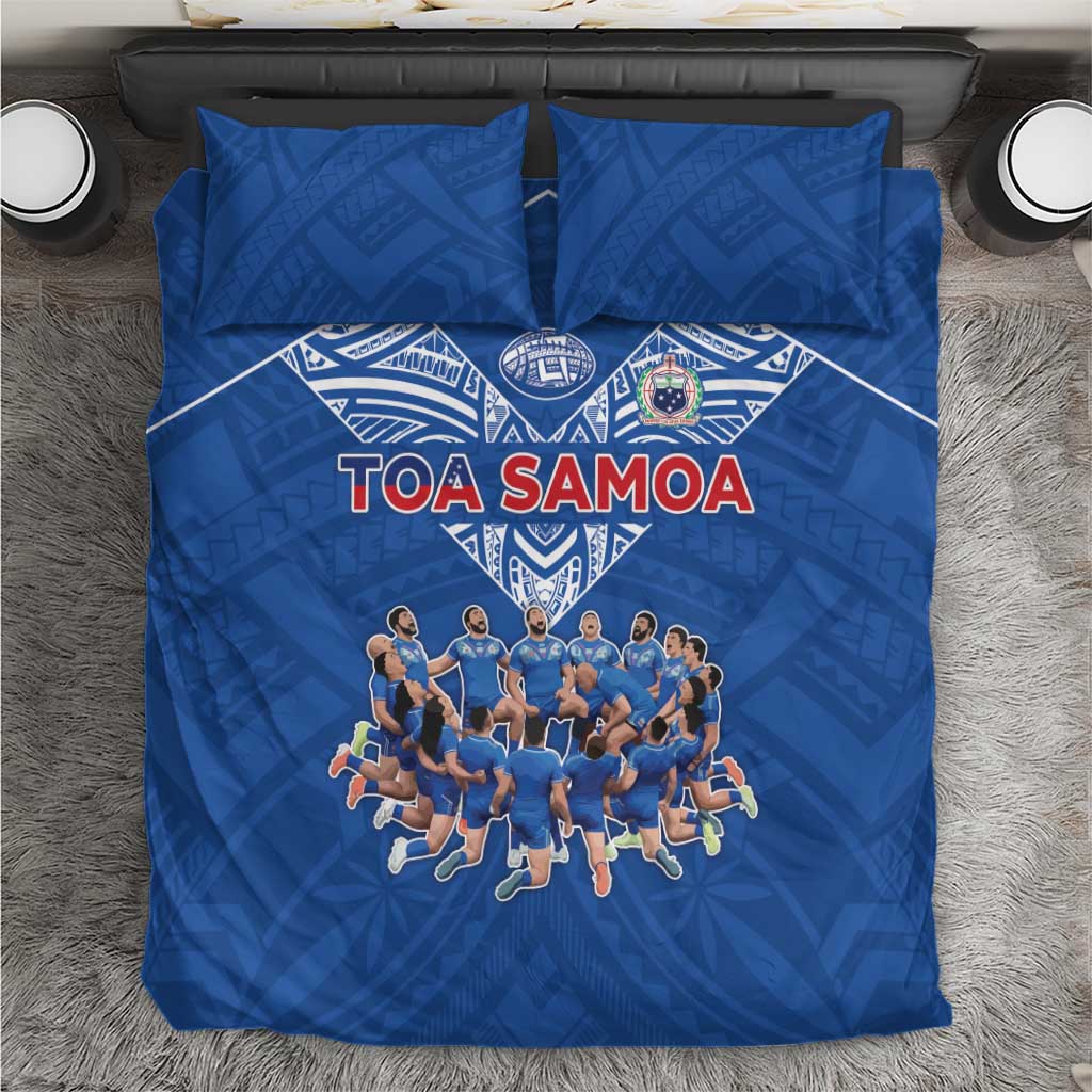 Toa Samoa Bedding Set Samoan Warrior Spirit Rugby DT05 Blue - Polynesian Pride