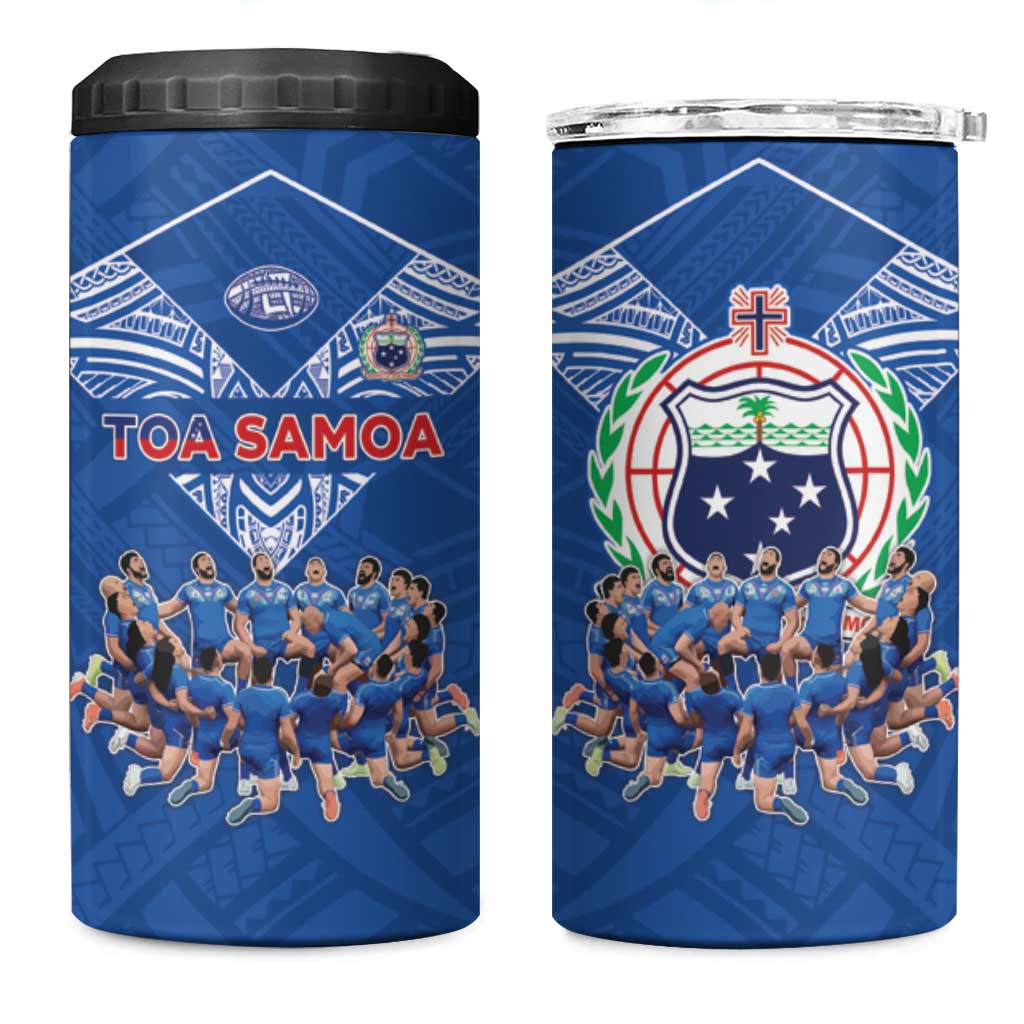 Toa Samoa 4 in 1 Can Cooler Tumbler Samoan Warrior Spirit Rugby DT05 One Size: 16 oz Blue - Polynesian Pride