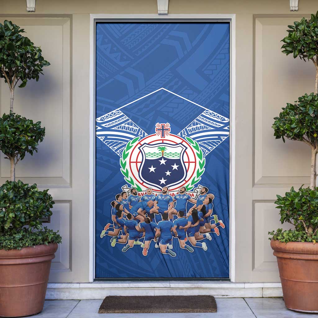 Toa Samoa Door Cover Samoan Warrior Spirit Rugby DT05 Blue - Polynesian Pride