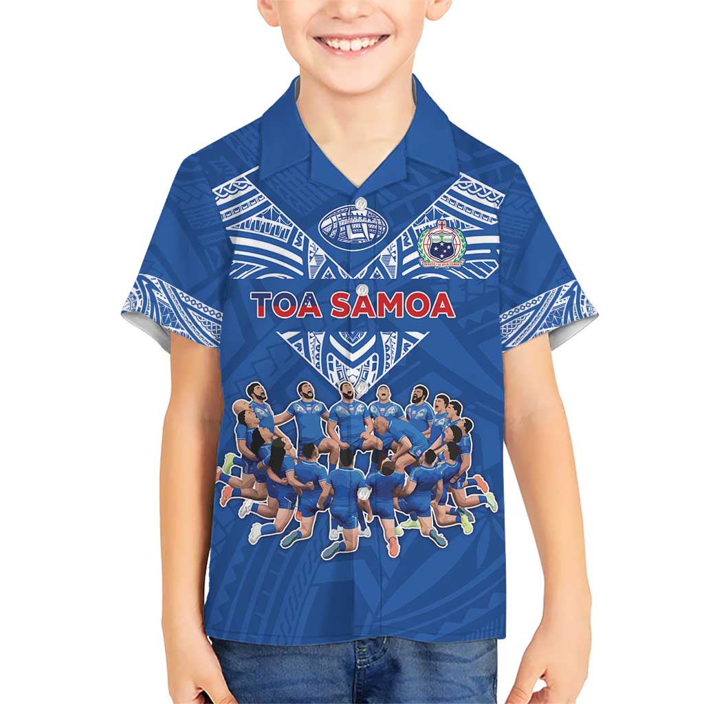Toa Samoa Kid Hawaiian Shirt Samoan Warrior Spirit Rugby DT05 Kid Blue - Polynesian Pride