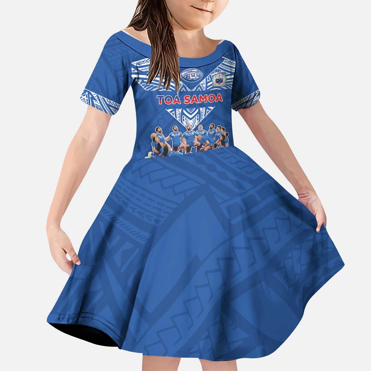 Toa Samoa Kid Short Sleeve Dress Samoan Warrior Spirit Rugby DT05 KID Blue - Polynesian Pride