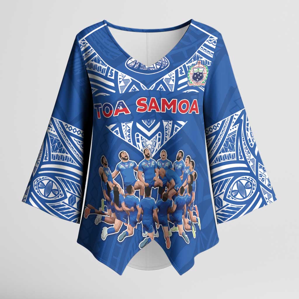 Toa Samoa Kimono Sleeve Blouse Samoan Warrior Spirit Rugby DT05 Female Blue - Polynesian Pride