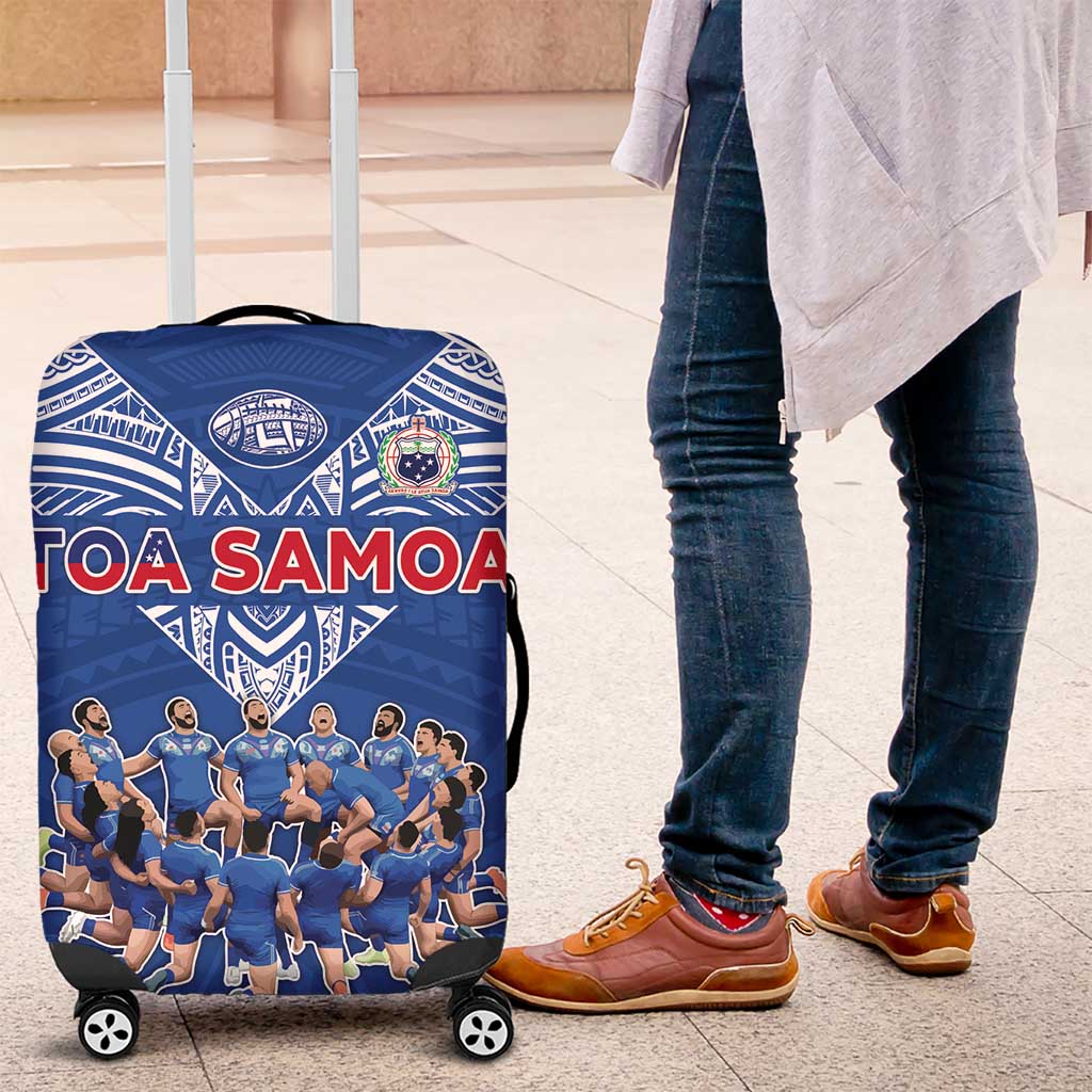 Toa Samoa Luggage Cover Samoan Warrior Spirit Rugby DT05 Blue - Polynesian Pride
