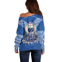 Toa Samoa Off Shoulder Sweater Samoan Warrior Spirit Rugby DT05 - Polynesian Pride
