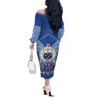 Toa Samoa Off The Shoulder Long Sleeve Dress Samoan Warrior Spirit Rugby DT05 - Polynesian Pride