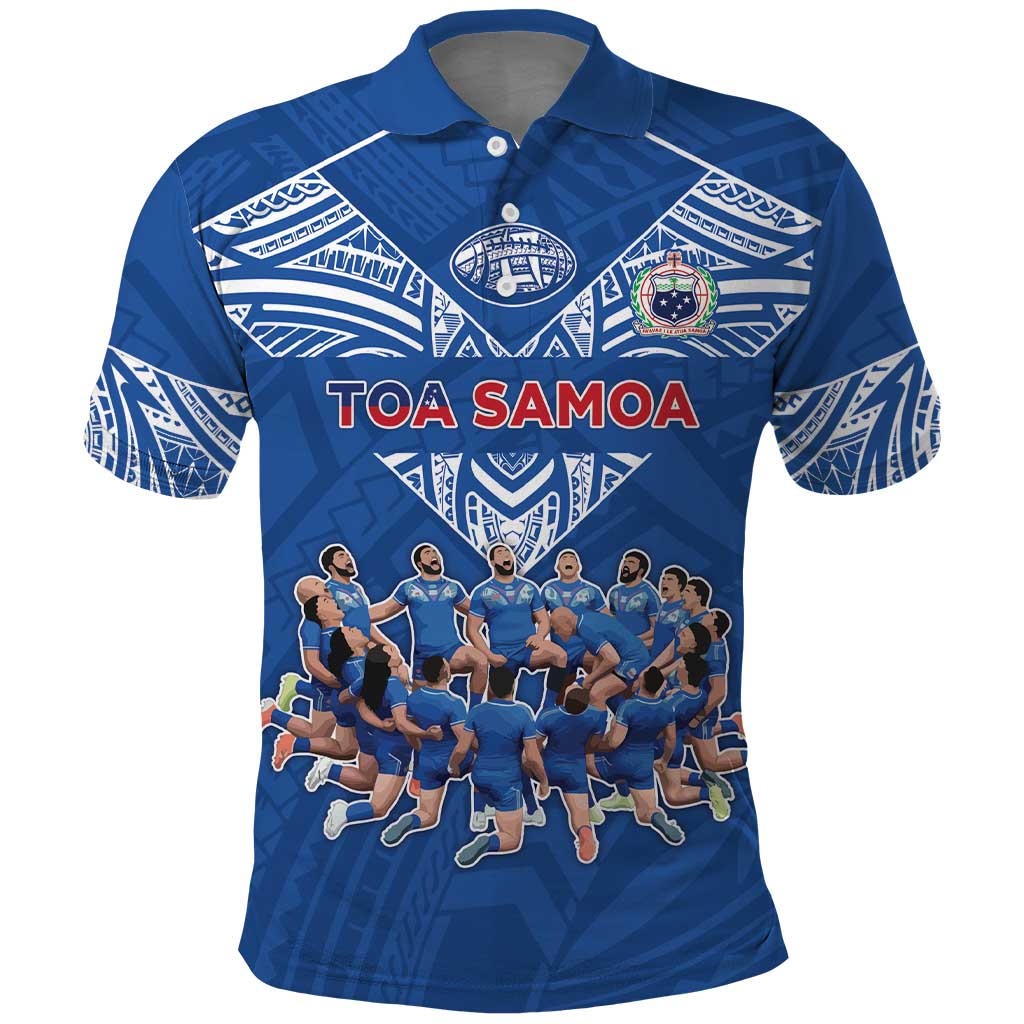 Toa Samoa Polo Shirt Samoan Warrior Spirit Rugby DT05 Blue - Polynesian Pride