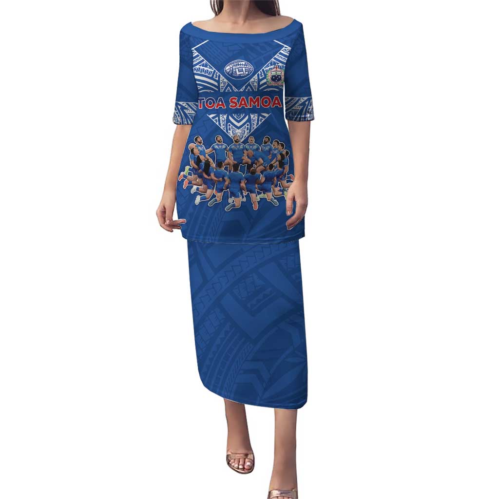 Toa Samoa Puletasi Samoan Warrior Spirit Rugby DT05 Long Dress Blue - Polynesian Pride