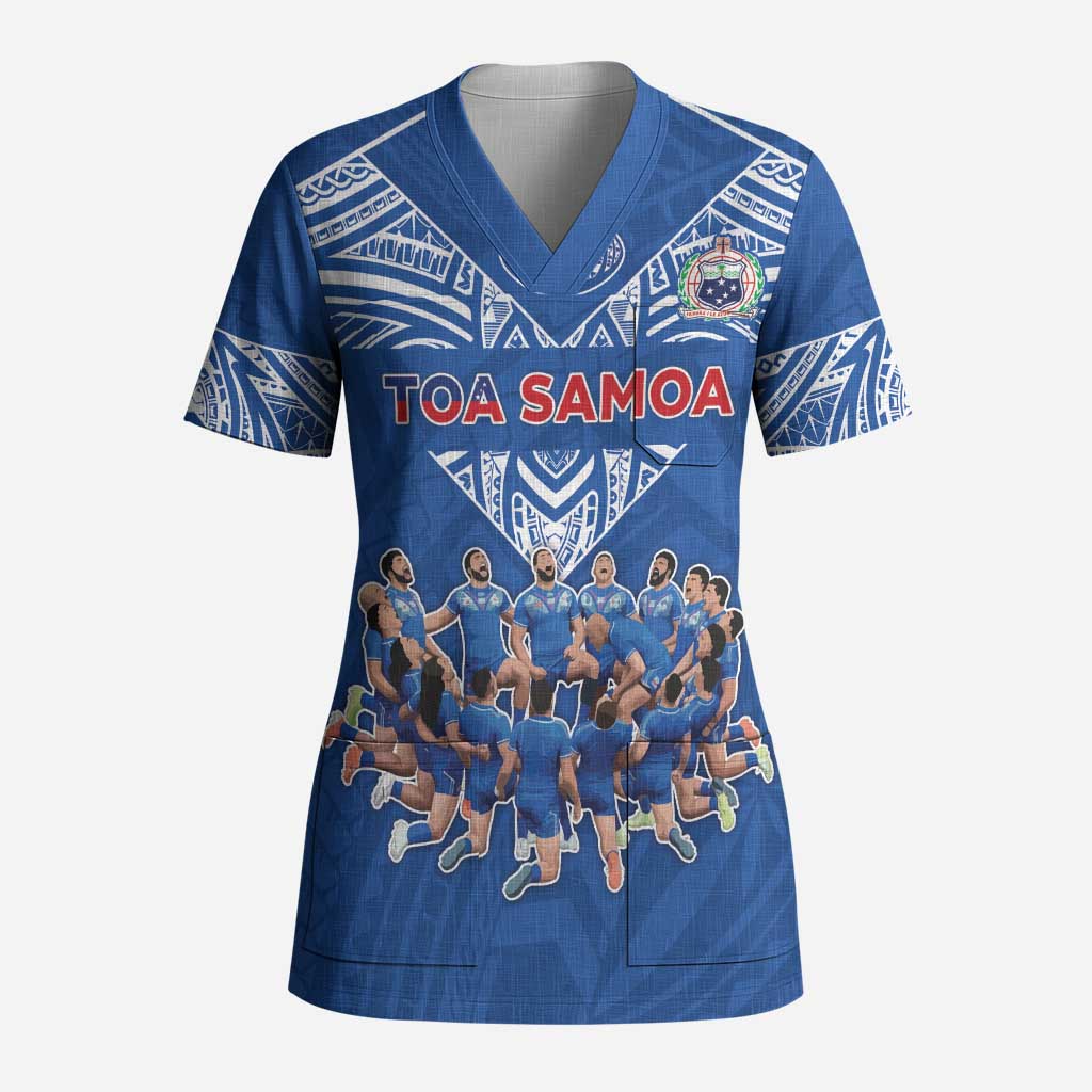 Toa Samoa Scrub Top Samoan Warrior Spirit Rugby DT05 Adult Blue - Polynesian Pride