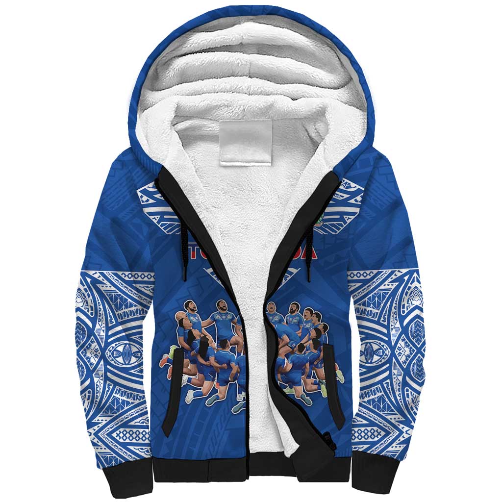 Toa Samoa Sherpa Hoodie Samoan Warrior Spirit Rugby DT05 Unisex Blue - Polynesian Pride