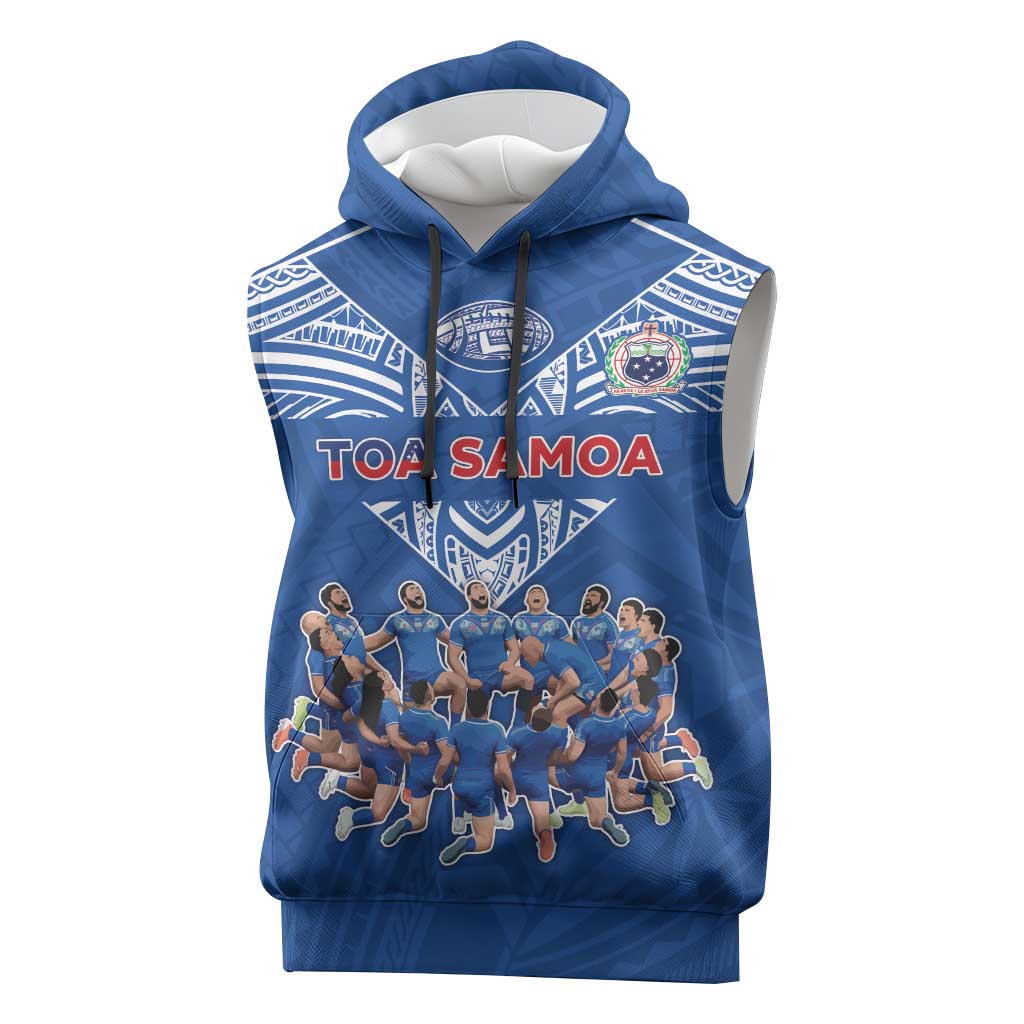 Toa Samoa Sleeveless Hoodie Samoan Warrior Spirit Rugby DT05 Blue - Polynesian Pride