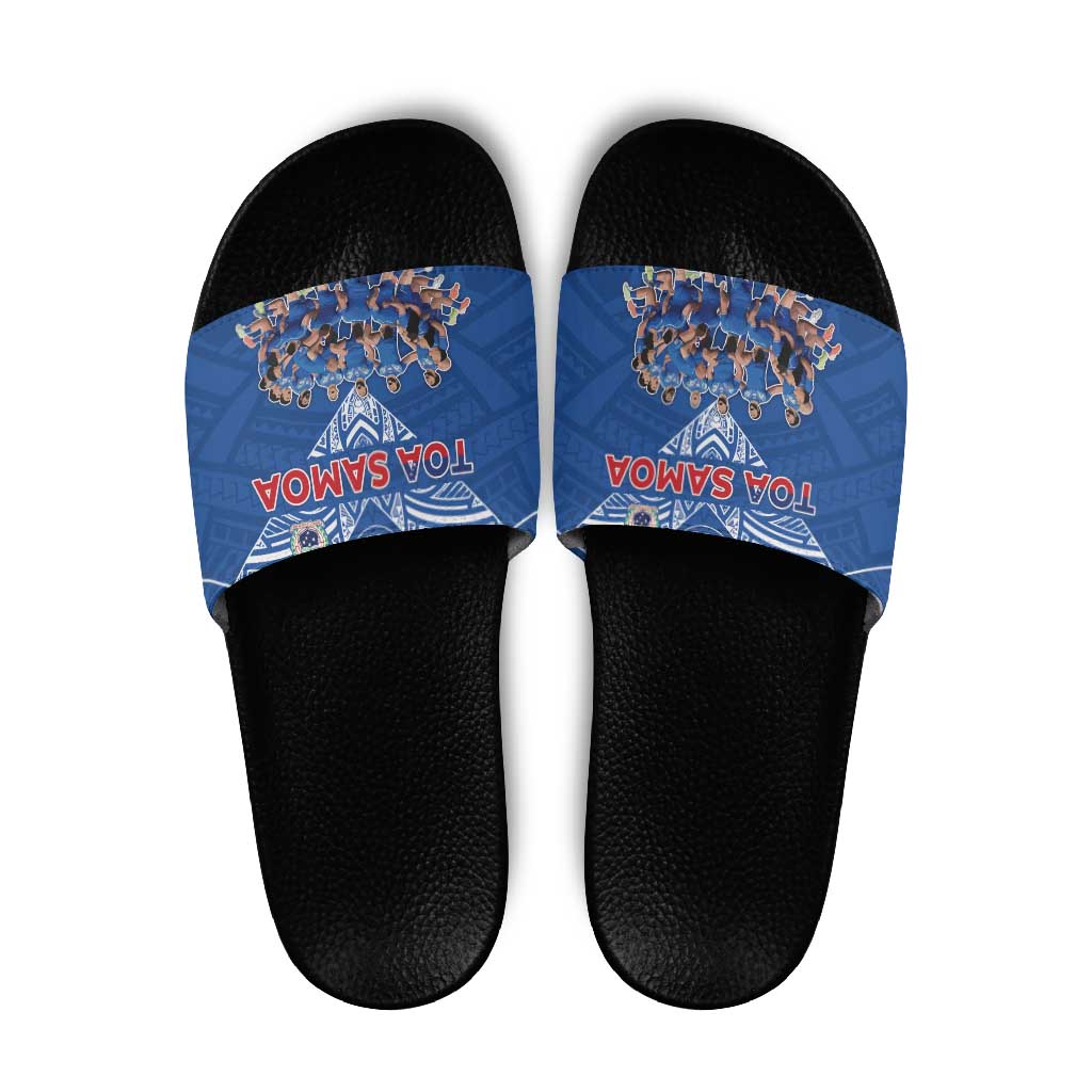 Toa Samoa Slide Sandals Samoan Warrior Spirit Rugby DT05 Blue - Polynesian Pride