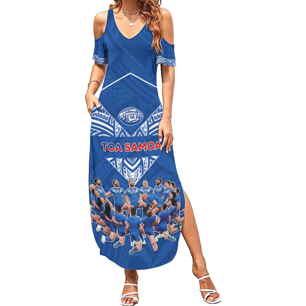 Toa Samoa Summer Maxi Dress Samoan Warrior Spirit Rugby DT05 Women Blue - Polynesian Pride