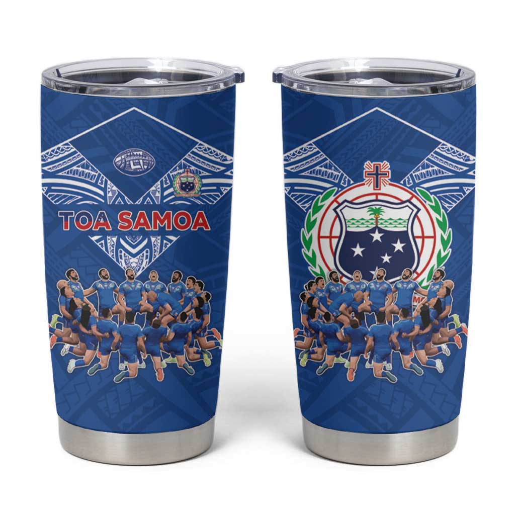 Toa Samoa Tumbler Cup Samoan Warrior Spirit Rugby DT05 Blue - Polynesian Pride