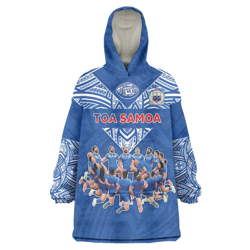 Toa Samoa Wearable Blanket Hoodie Samoan Warrior Spirit Rugby DT05 One Size Blue - Polynesian Pride