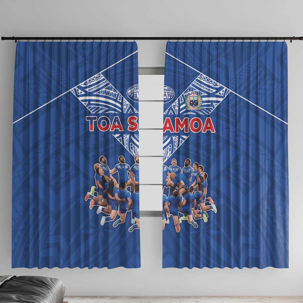 Toa Samoa Window Curtain Samoan Warrior Spirit Rugby DT05 With Hooks Blue - Polynesian Pride