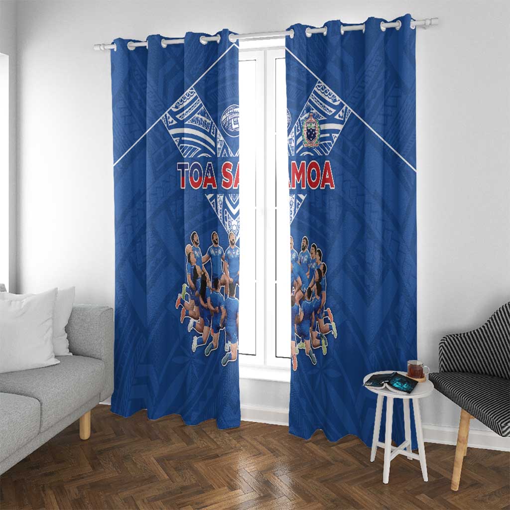 Toa Samoa Window Curtain Samoan Warrior Spirit Rugby DT05 With Grommets Blue - Polynesian Pride