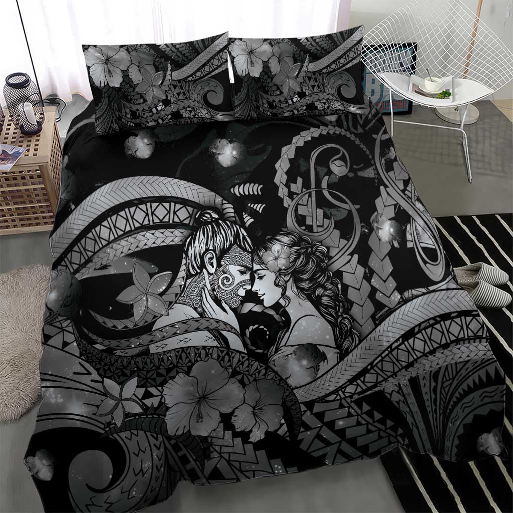 Maori Romantic Valentine Bedding Set The Hongi Kiss Black Galaxy DT05 - Polynesian Pride